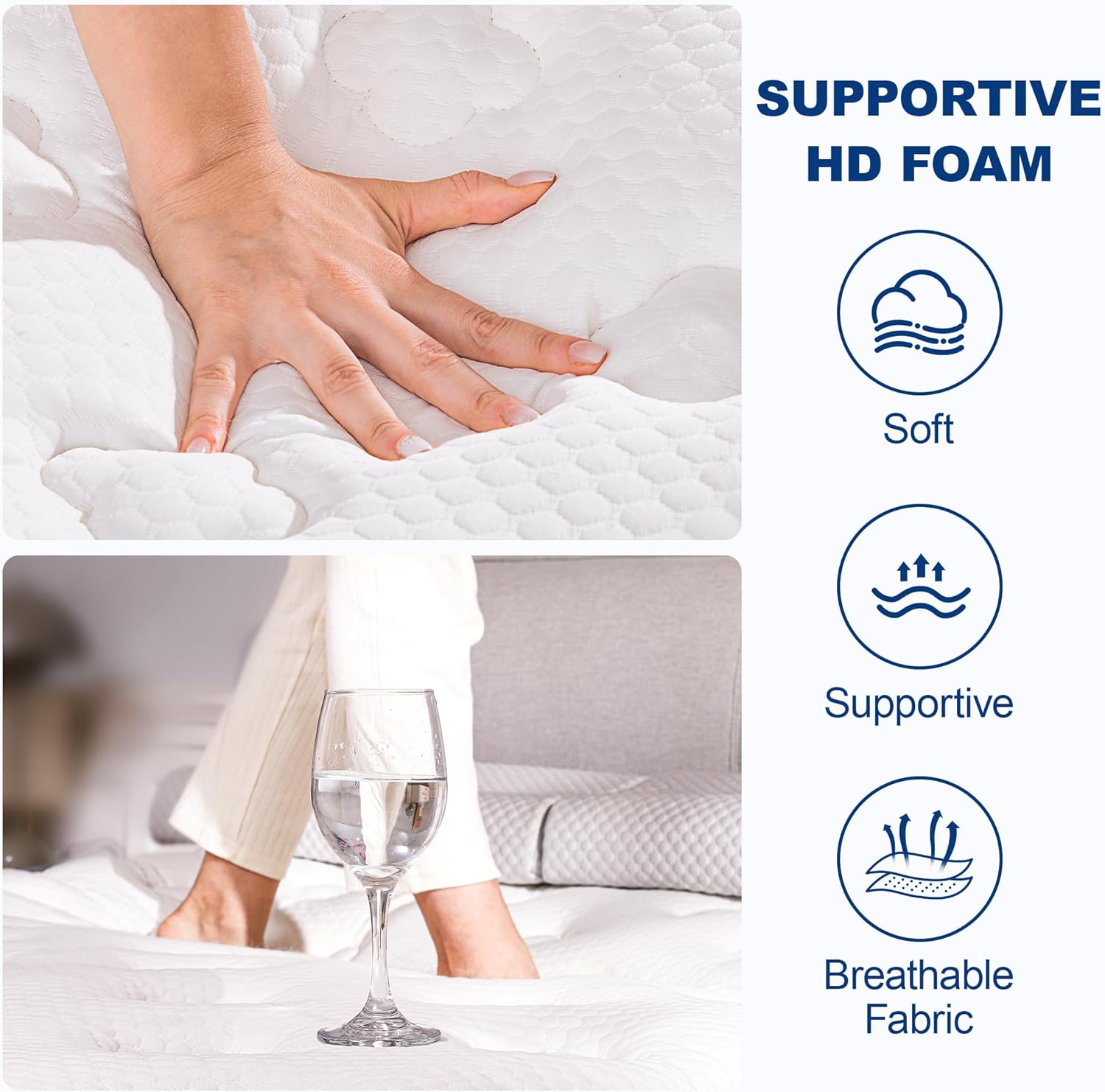 VOZZTTI King size Maahshmallow Mattress Hybrid Spring Mattress with Memory Foam – King Size mattress | Individually Pocketed Springs, Cooling Knitted Fabric & High-Resilience Support Foam - Image 5